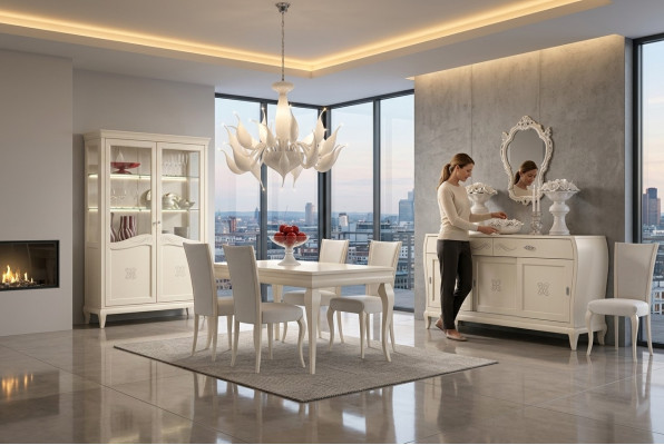 Esszimmer Esstisch Stuhl Kommode Vitrine Ess Tisch Gruppe Holz Italy Set 7tlg