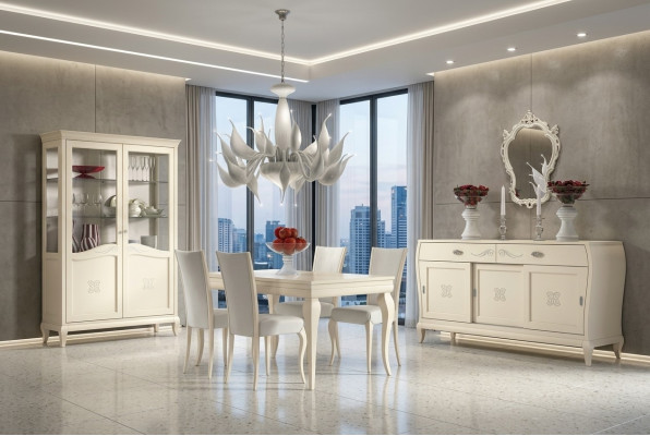 Esszimmer Esstisch Stuhl Kommode Vitrine Ess Tisch Gruppe Holz Italy Set 7tlg