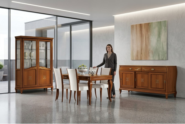 Design Set 7tlg Esszimmer Esstisch Stuhl Kommode Vitrine Gruppe Ess Tische Holz