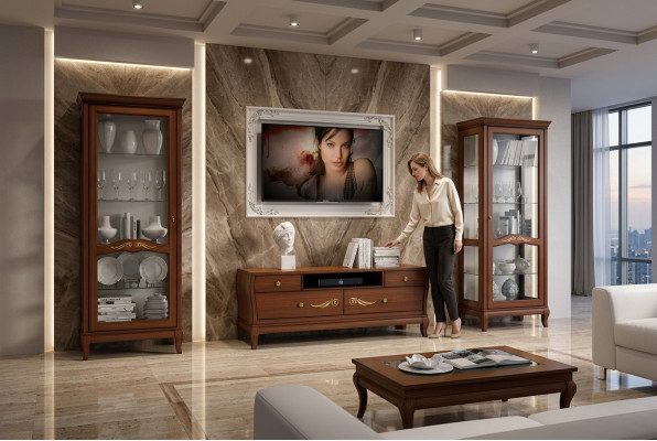 rtv Set 3tlg. Wohnzimmer Vitrine TV Moderne Holz Möbel Schrank Stil Neu Gruppe
