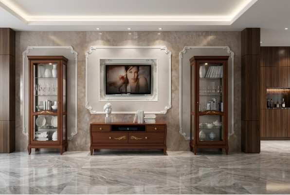rtv Set 3tlg. Wohnzimmer Vitrine TV Moderne Holz Möbel Schrank Stil Neu Gruppe