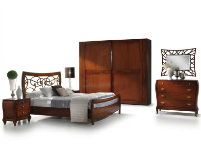 Luxus Set Schlafzimmer Bett Nachttisch Kleiderschrank Kommode Spiegel Neu 6tlg