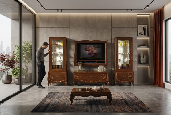 rtv Set Wohnzimmer Vitrine tv Modern Holz Möbel Schrank Stil Gruppe Italienische