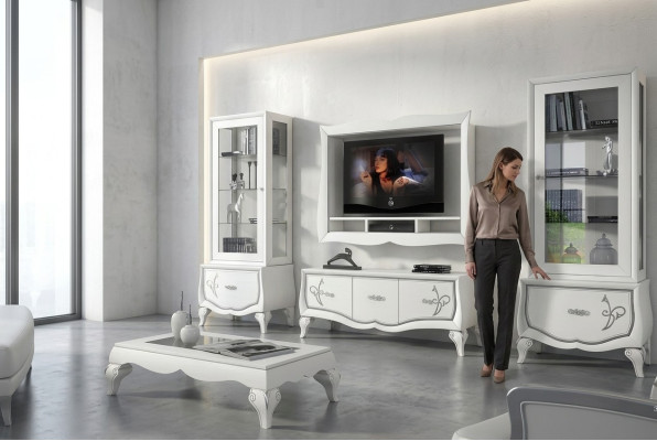 Garnitur rtv Set 4tlg. Wohnwand TV Lowboard Vitrine Sideboard Schrank Design Neu