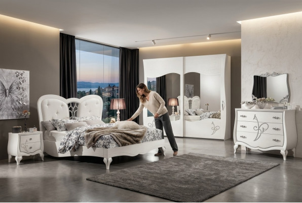 Schlafzimmer Bett Nachttisch Kleiderschrank Kommode Spiegel Neu 6tlg Luxus Set