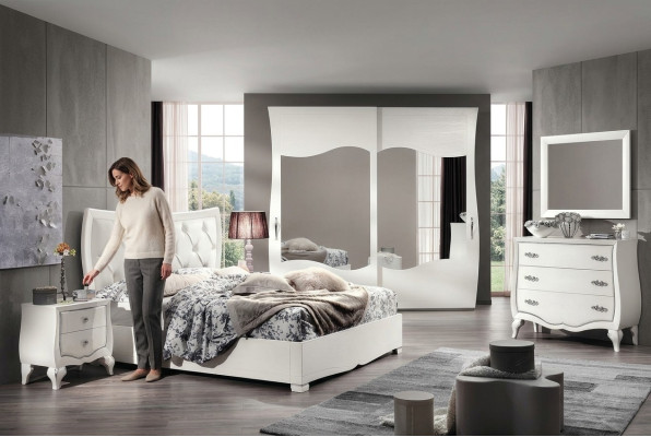 Garnitur Schlafzimmer Bett Nachttisch Kleiderschrank Kommode Spiegel Set 6tlg