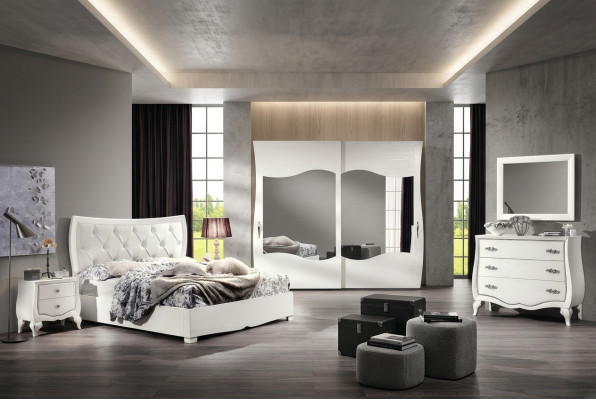 Garnitur Schlafzimmer Bett Nachttisch Kleiderschrank Kommode Spiegel Set 6tlg