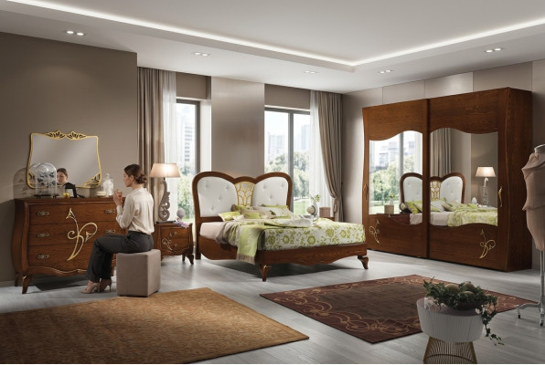 Schlafzimmer Bett Nachttisch Kleiderschrank Kommode Spiegel Neu Luxus Set 6tlg