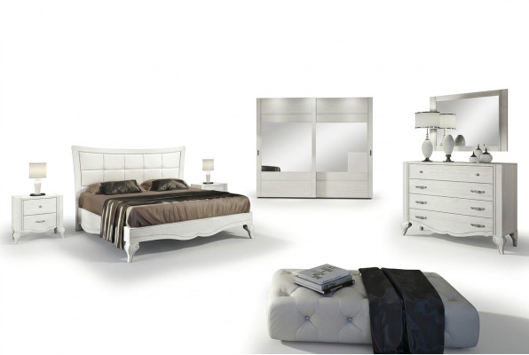 Schlafzimmer Bett Nachttisch Kleiderschrank Kommode Spiegel Weiß Luxus Set 6tlg