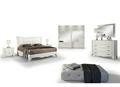 Schlafzimmer Bett Nachttisch Kleiderschrank Kommode Spiegel Weiß Luxus Set 6tlg