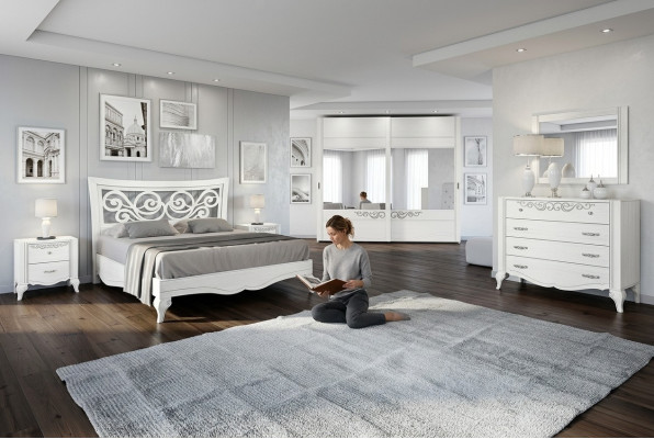 Set 6tlg Schlafzimmer Bett Nachttisch Kleiderschrank Kommode Spiegel Garnitur