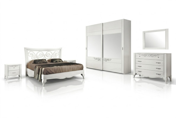 Set 6tlg Schlafzimmer Bett Nachttisch Kleiderschrank Kommode Spiegel Garnitur