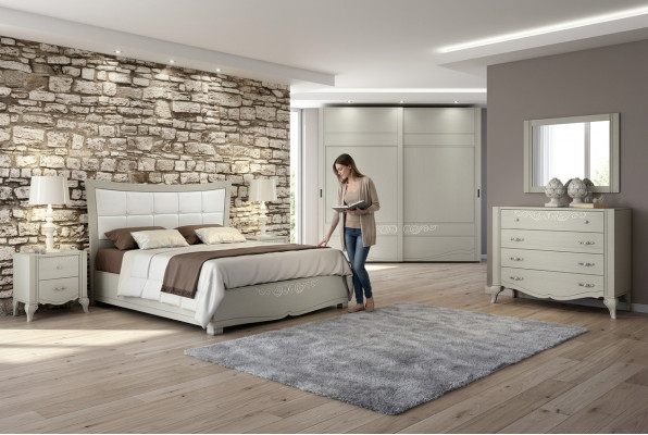 Luxus Set 6tlg Schlafzimmer Bett Nachttisch Kleiderschrank Kommode Spiegel Holz