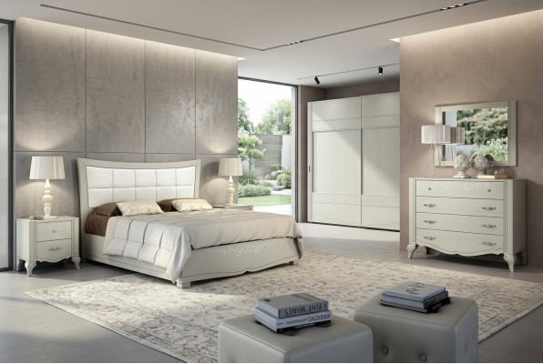 Luxus Set 6tlg Schlafzimmer Bett Nachttisch Kleiderschrank Kommode Spiegel Holz