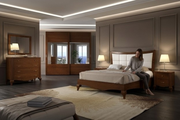 Set 6tlg Schlafzimmer Bett Nachttisch Kleiderschrank Kommode Spiegel Garnitur