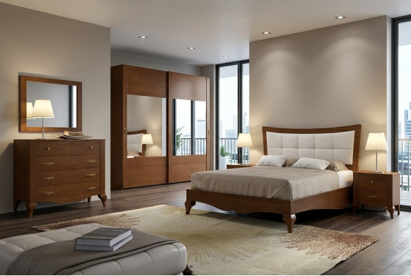 Set 6tlg Schlafzimmer Bett Nachttisch Kleiderschrank Kommode Spiegel Garnitur