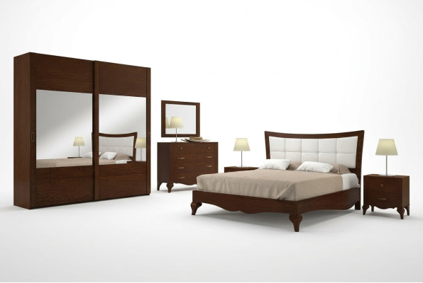 Set 6tlg Schlafzimmer Bett Nachttisch Kleiderschrank Kommode Spiegel Garnitur