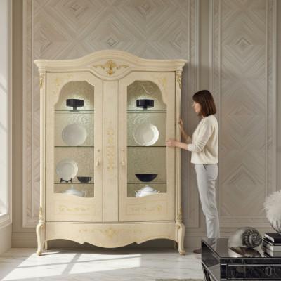 Vitrine Italienische Luxus Möbel Vitrinen Kommodenschrank Glas Design Schrank