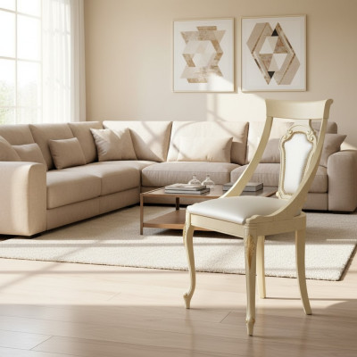 Esszimmerstuhl Stuhl Esszimmer Stühle Holz Design Stil Barock Beige Lehn Sitz