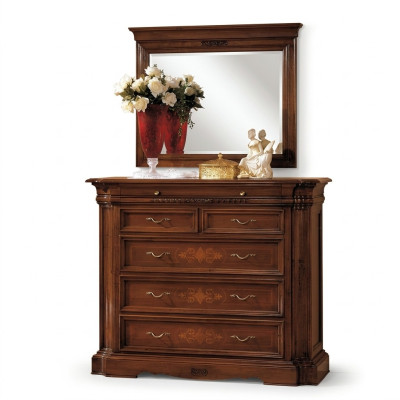 Massivholz Kommode mit Spiegel Sideboard Kommoden Set Italienische Möbel 2tlg.
