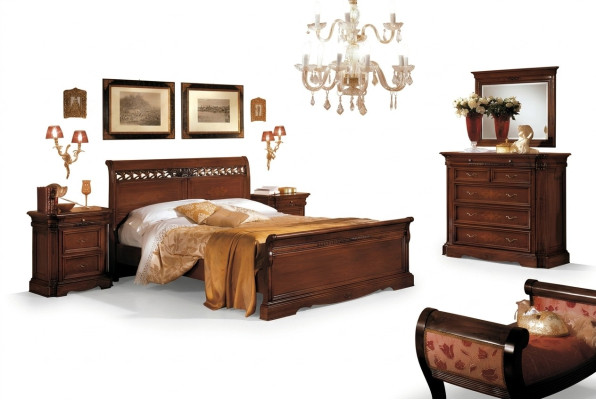 5tlg.Set Schlafzimmermöbel Bett 2 Nachttische Kommode mit Spiegel Braun Neu