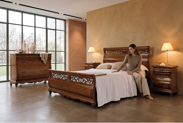 Bett Holz Doppelbett Schlafzimmermöbel Bett Massivholz Braun Italienische Möbel