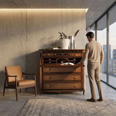 Sekretär Kommode Massivholz Schlafzimmer Italienische Möbel Wohnzimmer Braun