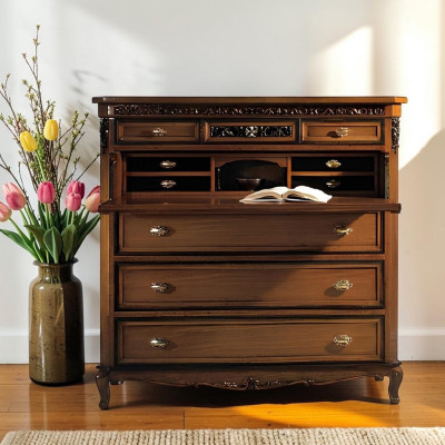 Sekretär Kommode Massivholz Schlafzimmer Italienische Möbel Wohnzimmer Braun
