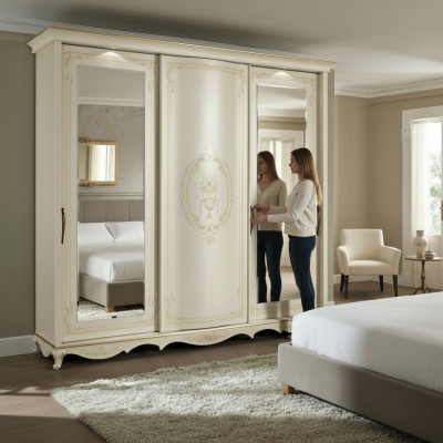 Kleiderschrank Schlafzimmer Spiegeln Kleiderschränke Schrank Weiß Holz Italien