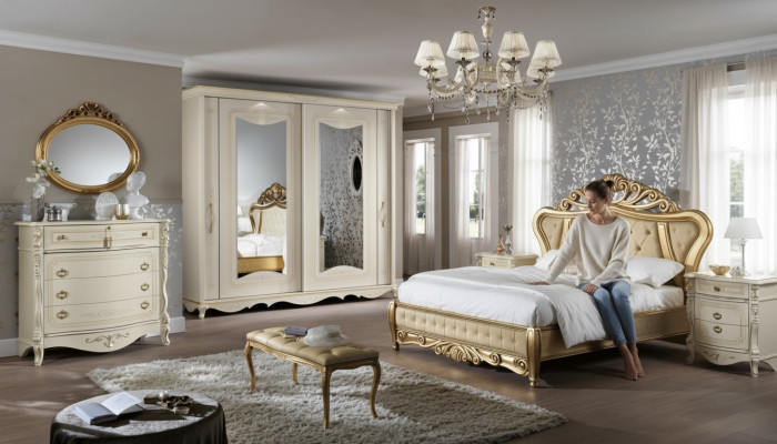 Doppelbett Schlafzimmer Möbel Schrank Nachttisch mit Schubladen Kommode 5tlg