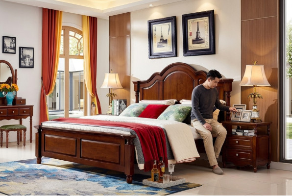 Klassisches Doppelbett Schlafzimmer Bett Möbel Holz Betten Massiv Braun