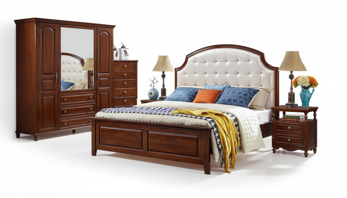 Luxus Set 3tlg.Bett 2 Nachttische Schlafzimmer Betten Holz Bettgestell