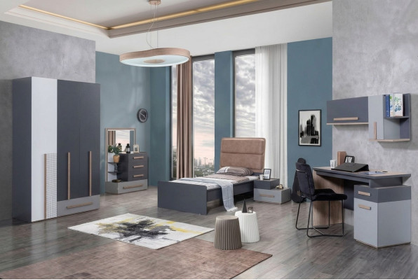 Jugendzimmer Bett Kleiderschrank Kommode Schreibtisch Kleiderschrank 5 tlg Set