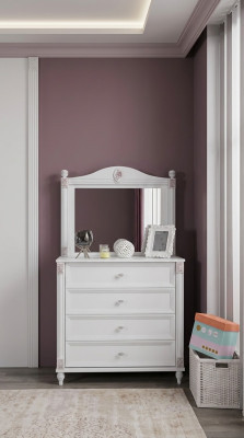 Kommode mit Spiegel Kinderzimmer Kinderschrank Mädchen Jugendzimmer Weiß Möbel