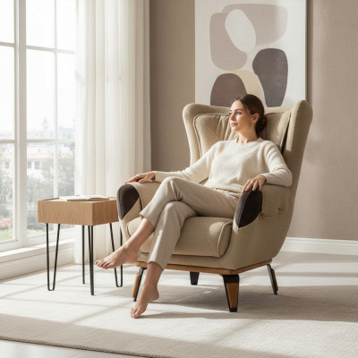 Sessel Sitz Klassisch Fernseh Wohnzimmer Polster Einsitzer Stoff Beige