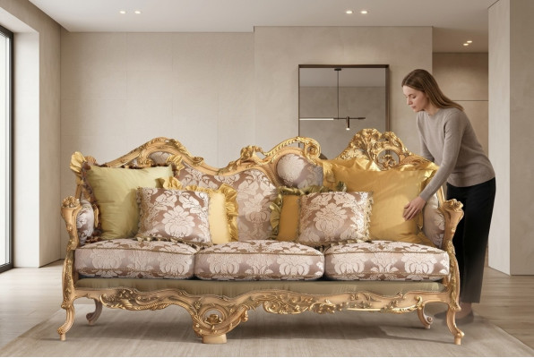 Klassisches Chesterfield-Sofa mit handgeschnitzten Details