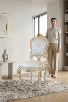 Design Wohnzimmer Stuhl Ess Zimmer Stühle Textil Stoff Polster Lehnstuhl Barock