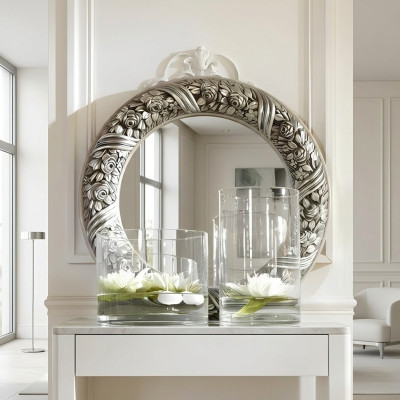 Wandspiegel Spiegel Rund Spieglein Silber Barock Rokoko Möbel Italien Holz