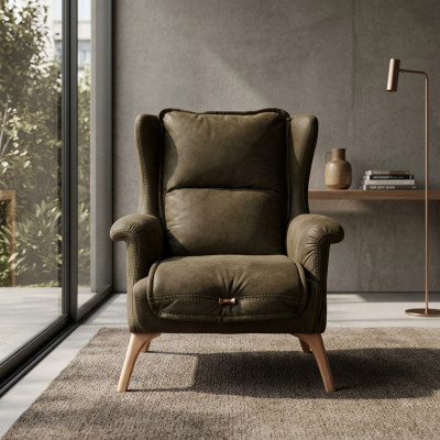 Weicher Ohrensessel Couch Sessel Einsitzer Möbel Sofa Wildleder Optik Schwarz