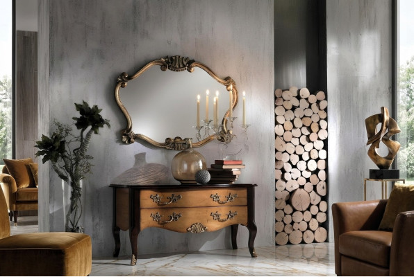Italienische Klassischer Designer Spiegel Wandspiegel mit Bronzeblättern Barock
