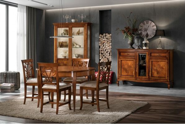 Esszimmer Set Garnitur Stühle 4x Vitrine Gruppe Essgruppe Vitrinen 7tlg. Kommode