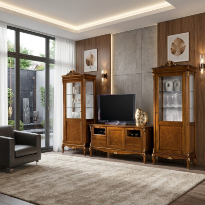 Wohnzimmer 2x Vitrine Wohnzimmer Schränke Design tv Modern Vitrinen Set 3tlg