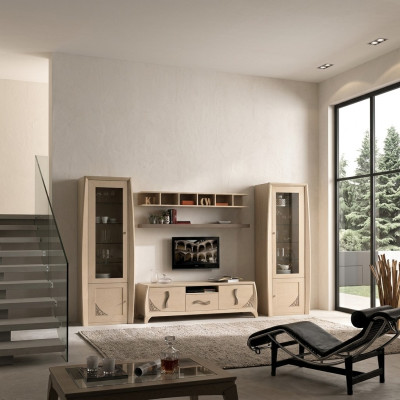 Wohnwände Set Vitrine TV Kommode Wandregale Kommoden Schrank Holz Möbel 5 tlg.