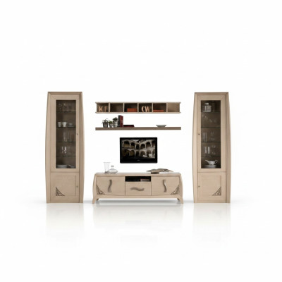 Wohnwände Set Vitrine TV Kommode Wandregale Kommoden Schrank Holz Möbel 5 tlg.