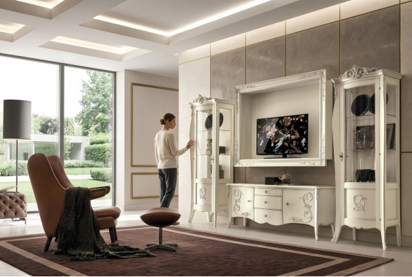 Set 4tlg Wohnzimmer rtv Vitrine tv Sideboard Schrank Tisch Wohnzimmer Holz Möbel