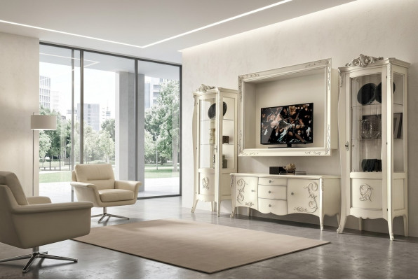 Set 4tlg Wohnzimmer rtv Vitrine tv Sideboard Schrank Tisch Wohnzimmer Holz Möbel