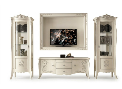 Set 4tlg Wohnzimmer rtv Vitrine tv Sideboard Schrank Tisch Wohnzimmer Holz Möbel
