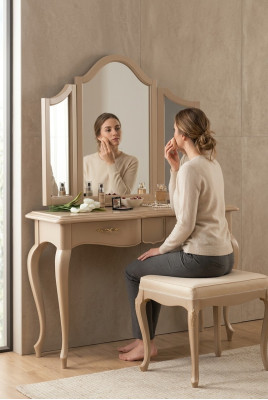 Schminktisch mit Spiegel Schlafzimmer Möbel Design Nachttisch Hocker 2tlg. Neu