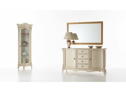 Wohnzimmer Vitrine Schrank Kommode Italien Spiegel klassisches Set 3tlg Weiß Neu