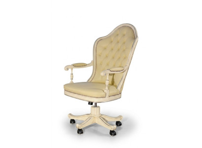 Bürostuhl Holz Chefsessel Chesterfield italienische Möbel weiß drehbar weiß neu